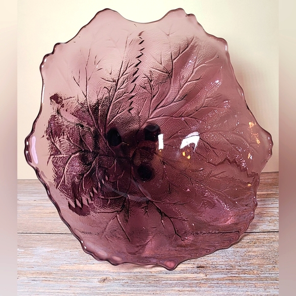 Portieux Vallerysthal Amethyst Glass Botanical Tree Trunk Pedestal Compote VTG - Picture 10 of 16